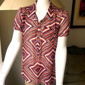 Lucky Brand Sheer Printed Popover Blouse -Size M